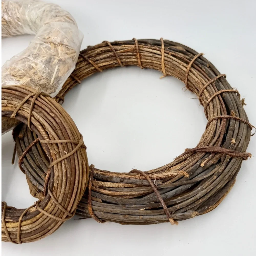 Natural Grapevine and Straw Wreath Base Set‎ 4pc Rustic DIY Craft Decor 6-14in